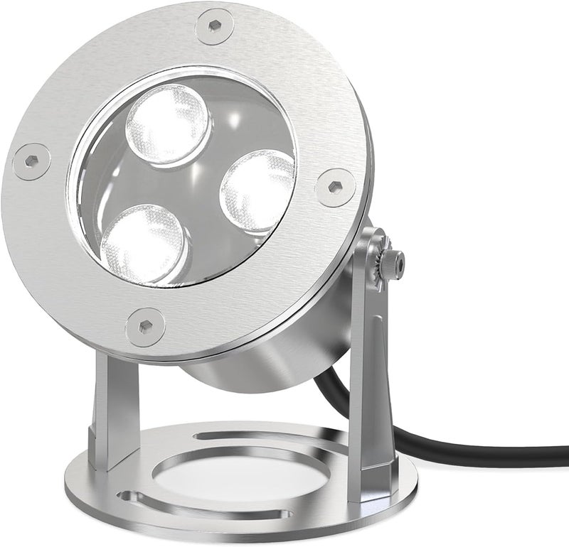 ES8LED Underwater LED Pond Lights - 9W 5700K Bright White LED Pond Light Works at 12V AC/DC Low Voltage - STAINLESS STEEL IP68 Submersible for Fountains, Ponds, Waterfalls and Landscape Lighting Purposes - Image 1